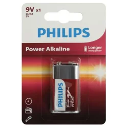 Элемент питания алкалиновый 'крона' 6LR61 9В Power (блист. 1шт) Philips Б0062717