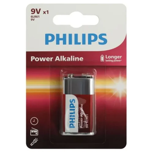 Элемент питания алкалиновый 'крона' 6LR61 9В Power (блист. 1шт) Philips Б0062717 - фото