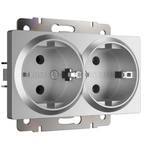 Розетка двойная с заземлением серебряный W1172006 - фото