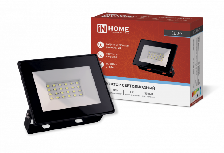 Прожектор светодиодный СДО-7 30Вт 230В 6500К IP65 черный IN HOME - Фото 2