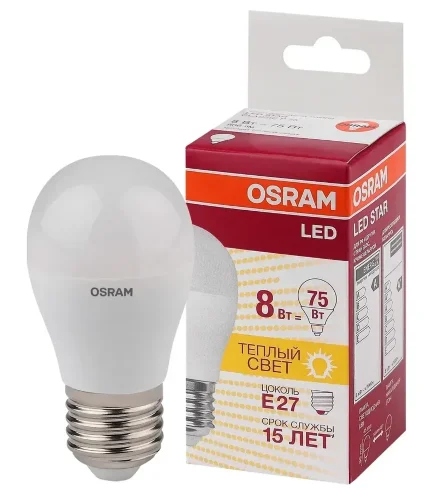 Лампа светодиодная филаментная 5W/2700К (=60W) DIM E14 | Шарик | LED Star 2Y | - OSRAM. Фото 3