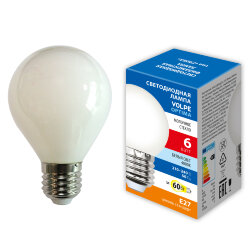 LED-G45-6W-4000K-E27-FR-SLF Лампа светодиодная, Форма шар, матовая, Белый свет 4000K