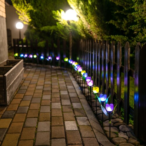 USL-C-454-PT305 BLUE TULIP Садовый светильник на солнечной батарее Синий тюльпан, Белый свет, 1xLR аккумулятор в-к, IP44. - фото 9