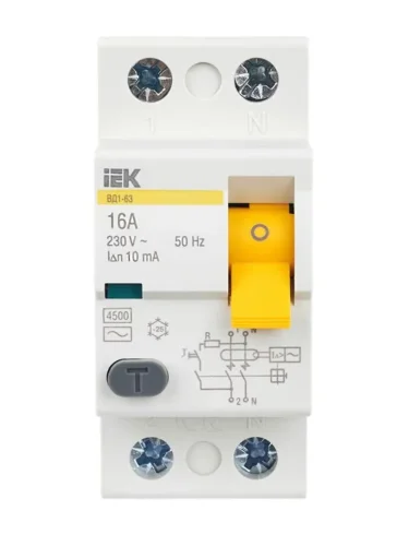 Выключатель дифференциального тока (УЗО) 2п 16А 10мА тип AC ВД1-63 KARAT IEK MDV10-2-016-010 - фото 2