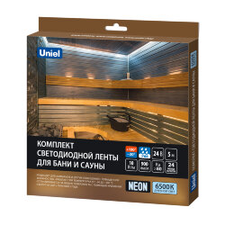 ULS-N40-2835-120LED-m-16mm-IP68-DC24V-10W-m-5M-6500K NEON SET01 Комплект светодиодной ленты для бань и саун, до +100С, катушка 5м, Дневной свет 6500К, Крепление в-к, TM Uniel