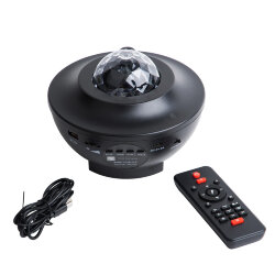ULI-Q333 6W-RGBW BLACK Светодиодный светильник-проектор с Bluetooth, Проекция Звездное небо, Встроенный MP3 проигрыватель, 2 колонки, USB разъем, Пульт ДУ в-к, Черный