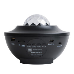 ULI-Q333 6W-RGBW BLACK Светодиодный светильник-проектор с Bluetooth, Проекция Звездное небо, Встроенный MP3 проигрыватель, 2 колонки, USB разъем, Пульт ДУ в-к, Черный