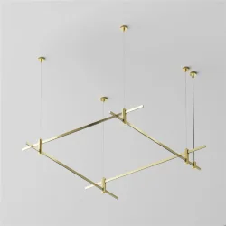 Готовая конструкция квадратная двухуровневая на тросовых подвесах Hang без светильников и блока питания, латунь (Латунь)