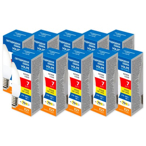 LED-C37-7W-3000K-E27-FR-SLS SET10 Лампа светодиодная, Форма свеча, матовая, Серия Optima, Теплый белый свет 3000K, Упаковка 10 штук - фото 1