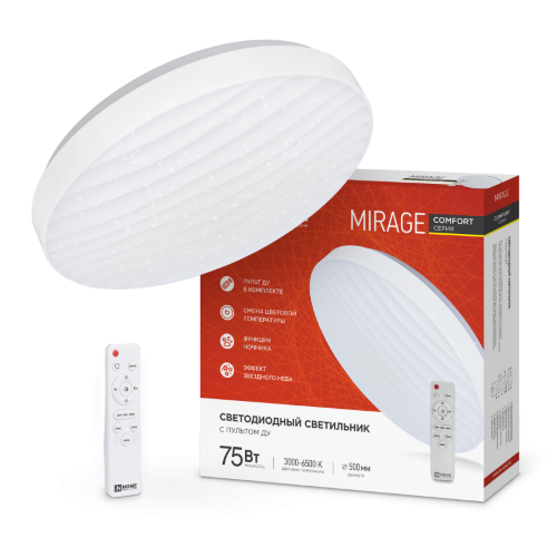 Светильник светодиодный COMFORT MIRAGE 75Вт 230В 3000-6500K 6000Лм 500x105мм с пультом ДУ IN HOME - Фото