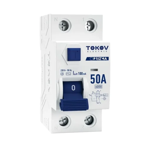 Выключатель дифференциального тока (УЗО) 2п (1P+N) 50А 100мА тип AC 6кА PRIZMA TOKOV ELECTRIC TKE-PZ60-RCDM-2-50-100-AC - фото