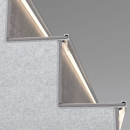 LL-2-ALP025&nbsp;Встраиваемый алюминиевый профиль для подсветки ступеней (под ленту до 11mm) - фото 1