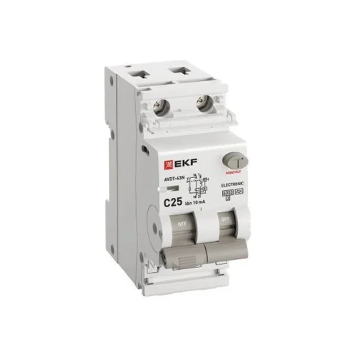 Выключатель автоматический дифференциального тока 2п (1P+N) C 25А 10мА тип A 6кА АВДТ-63N (электрон.) PROxima EKF D63N26EA25C10 - фото 3