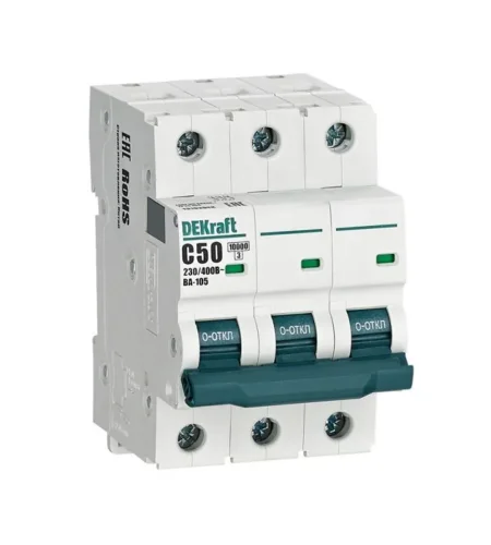 Выключатель автоматический модульный 3п C 50А 10кА ВА-105 DEKraft 13182DEK - фото