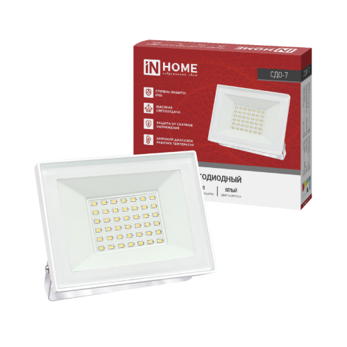 Прожектор светодиодный СДО-7 50Вт 230В 4000К IP65 белый IN HOME - Фото