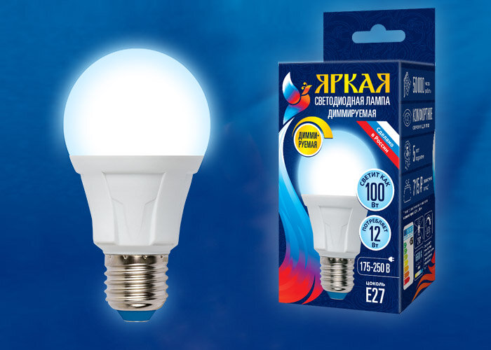 LED-A60 12W/6500K/E27/FR/DIM PLP01WH Лампа светодиодная, диммируемая. Форма «А», матовая. Серия Яркая. Дневной свет (6500K) - фото