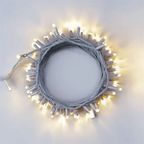 Гирлянда Нить 10м Тепло-Белая 24В, 100 LED, Провод Серый Каучук 2,3мм, IP65. Фото 1.