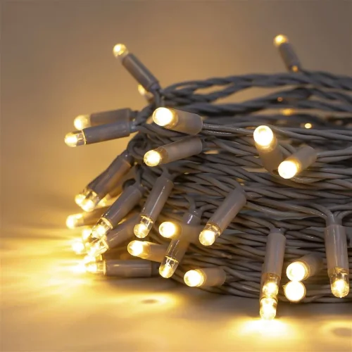 Гирлянда Нить 10м Тепло-Белая 24В, 100 LED, Провод Серый Каучук 2,3мм, IP65. Фото 3.