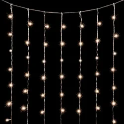 Гирлянда Занавес Облегченный 2 x 2 м Тепло-Белый с Мерцанием Белого Диода 220В, 400 LED, Провод Прозрачный ПВХ, IP54