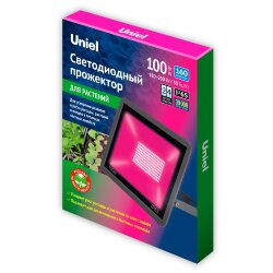 ULF-P42-100W-SPBR IP65 180-260V BLACK Прожектор для растений светодиодный, Спектр для рассады и досвечивания в период роста, Цвет черный, TM Uniel