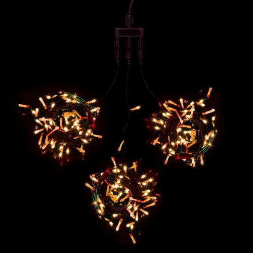 Комплект 3 Желтых Нити по 20м, 600 LED, Провод Черный ПВХ, IP54. Фото 1.