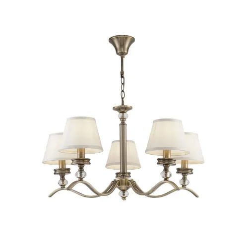 Элегантные светильники в классическом стиле. Металлическая арматура светильников Alessandra цвета бронзы сочетается с белым цветом абажуров из ткани. Абажуры окантованы лентой в тон. Дизайн арматуры дополнен декоративным элементом из стекла. (Бронза Антик