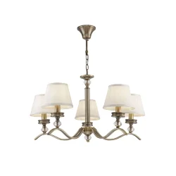 Элегантные светильники в классическом стиле. Металлическая арматура светильников Alessandra цвета бронзы сочетается с белым цветом абажуров из ткани. Абажуры окантованы лентой в тон. Дизайн арматуры дополнен декоративным элементом из стекла. (Бронза Антик