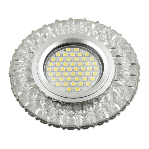DLS-L138 GU5.3 GLASSY-CLEAR Светильник декоративный встраиваемый, серия Luciole, Без лампы, цоколь GU5.3, Доп, светодиодная подсветка 3Вт, Стекло, Зеркальный-прозрачный, ТМ Fametto - фото 1
