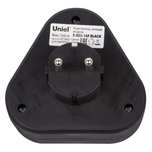 S-ES3-16F BLACK Разветвитель сетевой, б-з, 3 гнезда, 16А, 3500Вт, Черный - фото 5