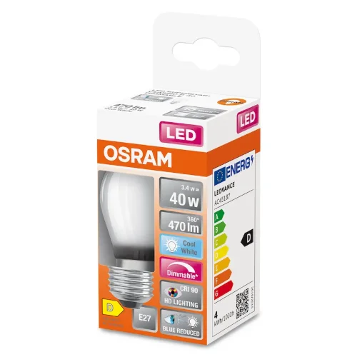Лампа светодиодная филаментная 3.4W/940 (=40W) E27 DIM | Шарик матовый | SUPERSTAR+ FILAMENT | - OSRAM. Фото 2