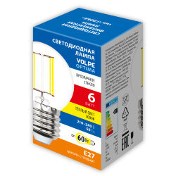 LED-G45-6W-3000K-E27-CL-SLF Лампа светодиодная, Форма шар, прозрачная, Теплый белый свет 3000K