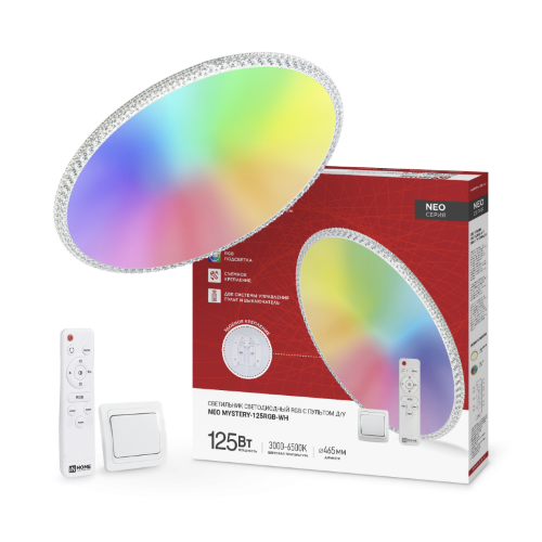 Светильник светодиодный NEO MYSTERY-125RGB-WH 125Вт 230В 3000-6500K 10000Лм 465x60мм ДУ белый IN HOME - Фото