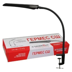 Настольный светильник на струбцине Гермес СШ | LED, 8Вт/4000К | Чёрный, сенсорный выключатель, металлическая струбцина | - ТРАНСВИТ