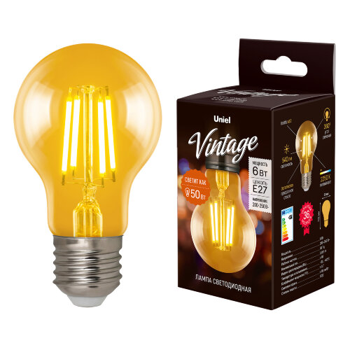 LED-A60-6W-GOLDEN-E27 GLV21GO Лампа светодиодная Vintage, Форма A, золотистая колба - фото 4