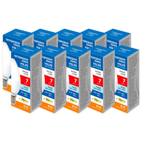 LED-C37-7W-4000K-E14-FR-SLS SET10 Лампа светодиодная, Форма свеча, матовая, Серия Optima, Белый свет 4000K, Упаковка 10 штук - фото 1