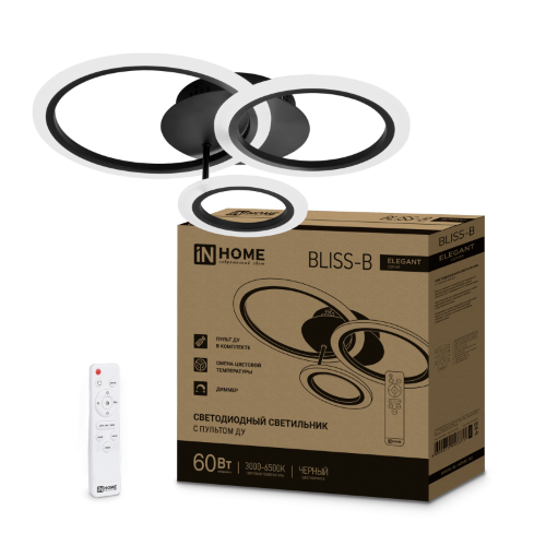 Светильник светодиодный ELEGANT BLISS-B 60Вт 230В 3000-6500K 4700Лм 508х390х120мм c пультом ДУ черный IN HOME - Фото