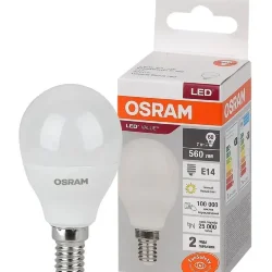 Лампа светодиодная LV 7SW/3000K (=60W) E14 | LED Value 2Y | Шарик | - OSRAM