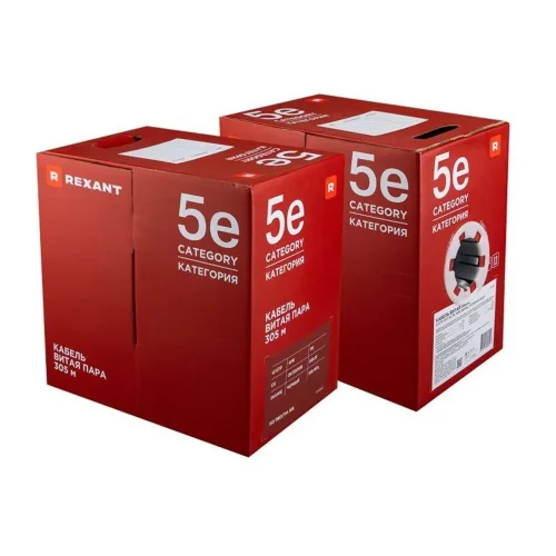 Кабель витая пара U/UTP кат.5E 4х2х24AWG solid CU PE Outdoor черн. (м) Rexant 01-0045 - фото 6