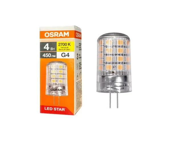 Лампа светодиодная 4W/2700K (=75W) G4 220V | 450Lm d18x39 | - OSRAM. Фото 2