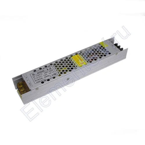 Блок питания S-200-12 (12V, 200W, 16,7A, узкий) - фото.