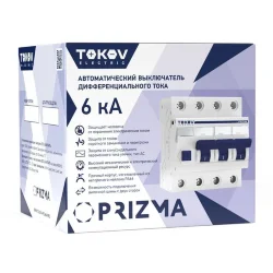Выключатель автоматический дифференциального тока 4п (3P+N) C 63А 30мА тип AC 6кА PRIZMA TOKOV ELECTRIC TKE-PZ60-RCBO-4-63-30-AC