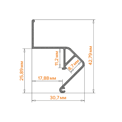 Профиль алюминиевый теневой WOLTA WAP-I-30/43/3000-A встраиваемый серый 30х43х3000мм для натяжных потолков (под гарпун) - фото 2.