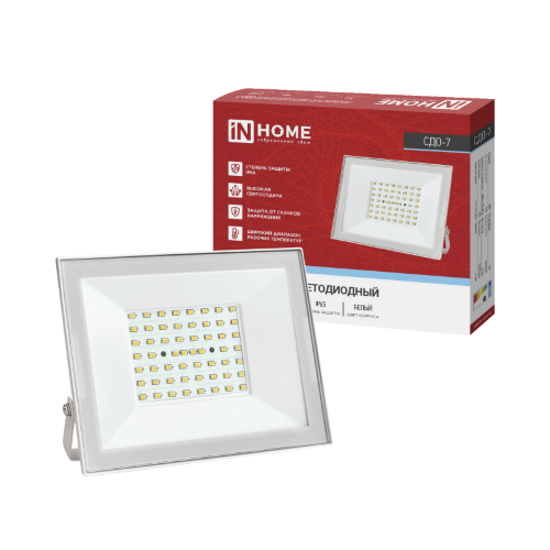 Прожектор светодиодный СДО-7 70Вт 230В 6500К IP65 белый IN HOME - Фото