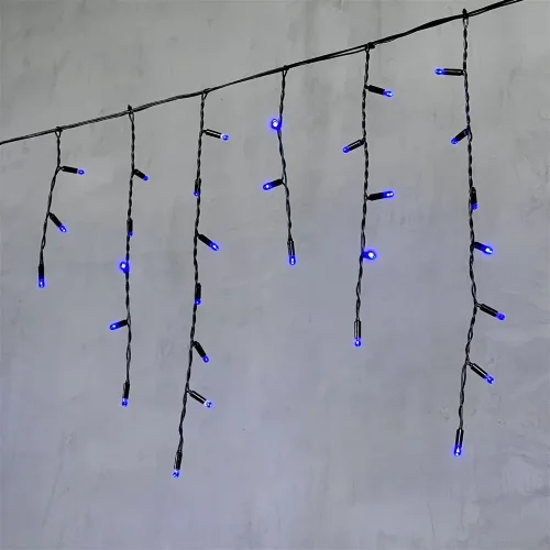 Гирлянда Бахрома с Колпачком 3,1 x 0,5 м Синяя 220В, 120 LED, Провод Черный ПВХ, IP65. Фото 1.