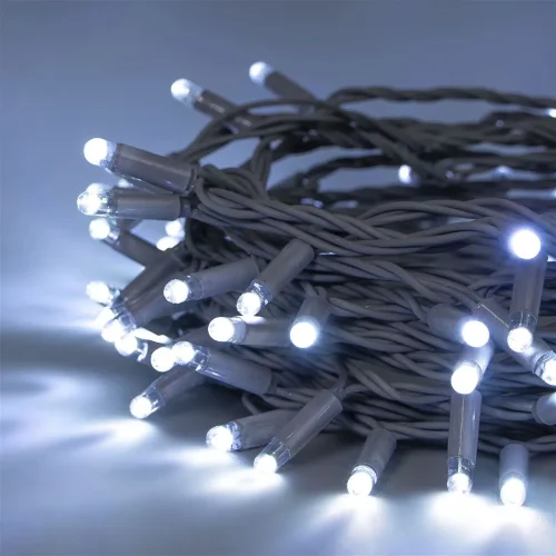 Гирлянда Нить 10м Белая 24В, 100 LED, Провод Серый Каучук 2,3мм, IP65. Фото 3.