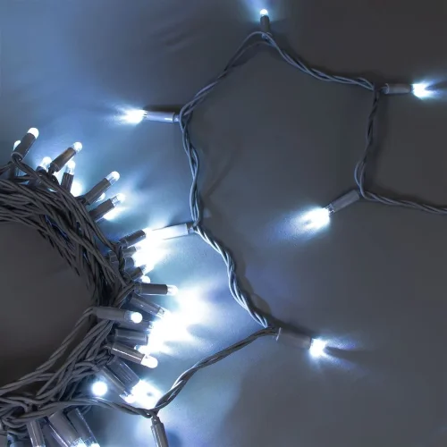 Гирлянда Нить 10м Белая 24В, 100 LED, Провод Серый Каучук 2,3мм, IP65. Фото 4.