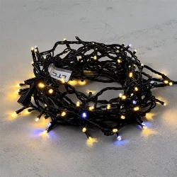 Гирлянда Нить 10м Тепло-Белая с Мерцанием Белого Диода 24В, 100 LED, Провод Черный ПВХ, IP54