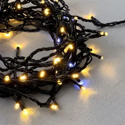 Гирлянда Нить 10м Тепло-Белая с Мерцанием Белого Диода 24В, 100 LED, Провод Черный ПВХ, IP54
