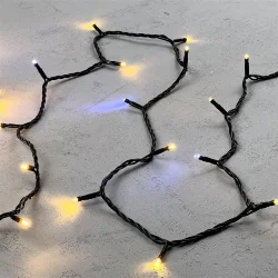 Гирлянда Нить 10м Тепло-Белая с Мерцанием Белого Диода 24В, 100 LED, Провод Черный ПВХ, IP54
