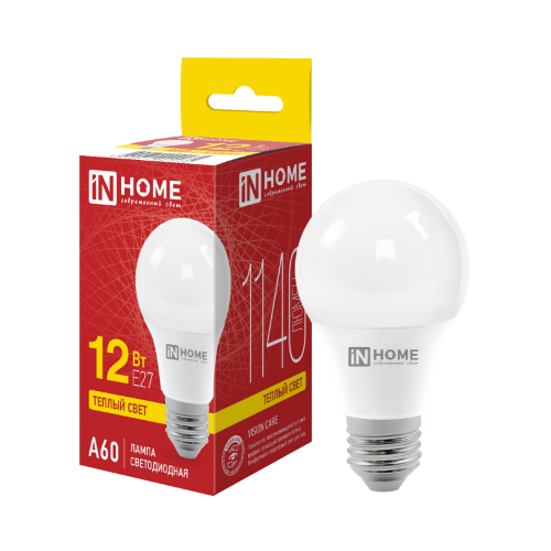 Лампа светодиодная LED-A60-VC 12Вт 230В Е27 3000К 1140Лм IN HOME - Фото